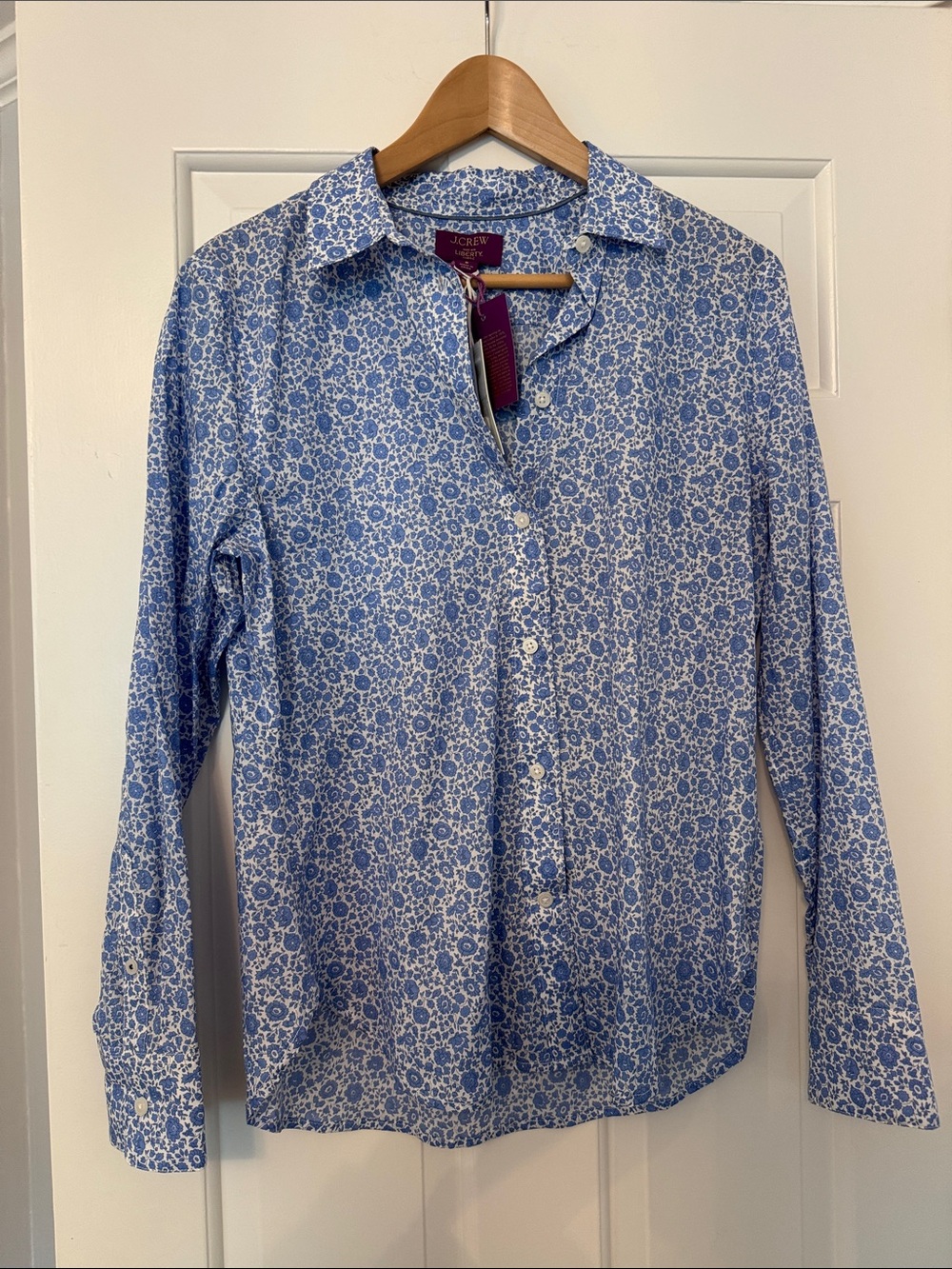 NWT J. Crew Liberty London Blue and White Floral Button-Down Shirt, 8